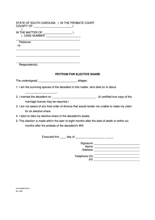 Petition For Elective Share Printable pdf