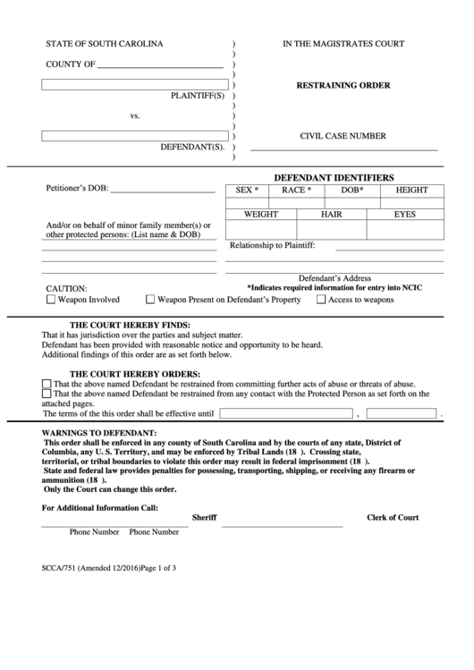 Restraining Order printable pdf download