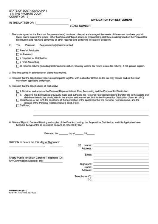Application For Settlement Printable Pdf Download