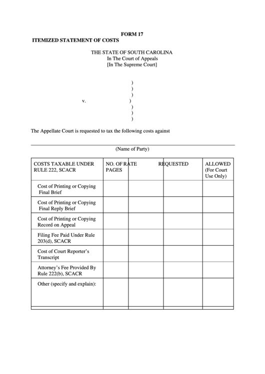 Itemized Statement Of Costs Printable pdf