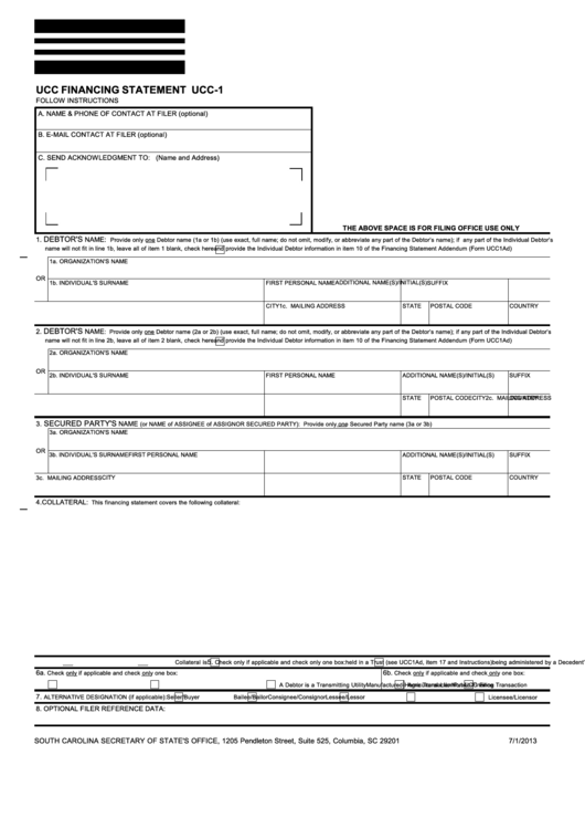 Form Ucc1 - Ucc Financing Statement, Instructions For Ucc Financing Statements (Ucc-1, Ucc-1ad, Ucc-3, Ucc-3ad, Ucc-5, And Ucc-11) Printable pdf