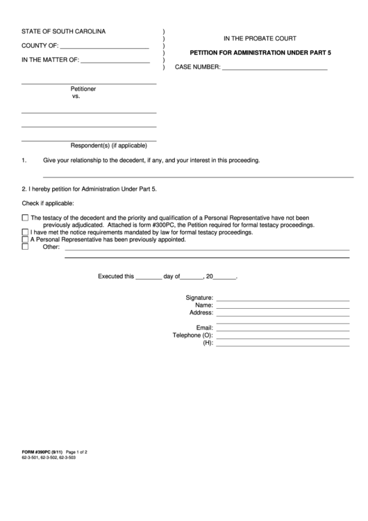 Petition For Administration Under Part 5 Printable pdf