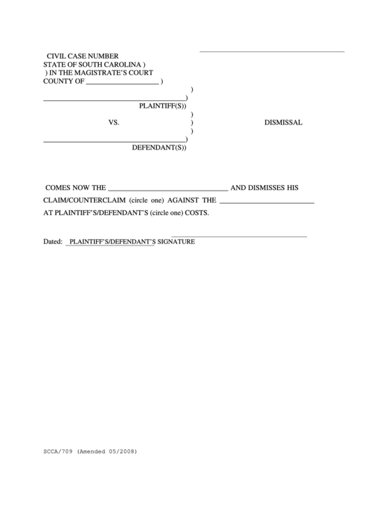 Dismissal Magistrate #39 S Court State Of South Carolina printable pdf