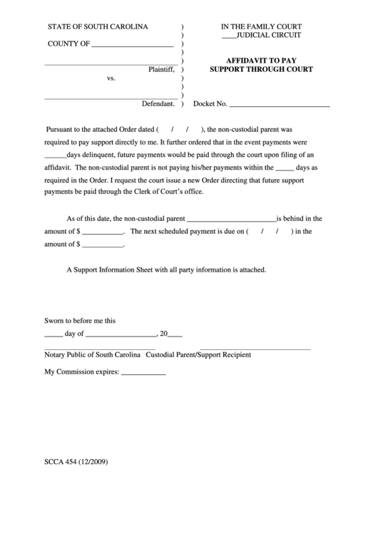 Affidavit To Pay Support Through Court Printable pdf