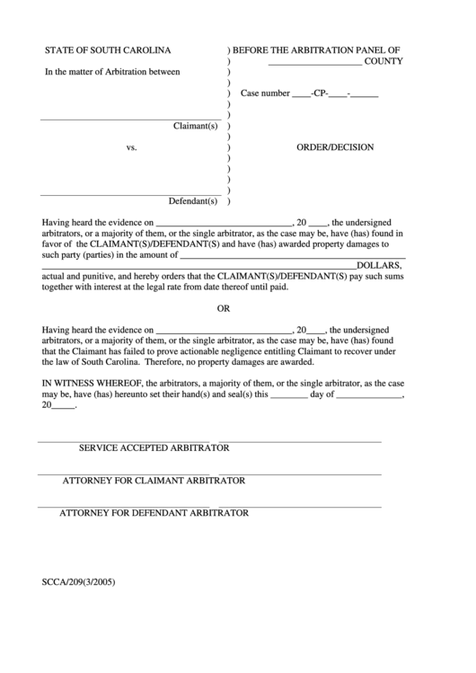 Order Decision Printable pdf