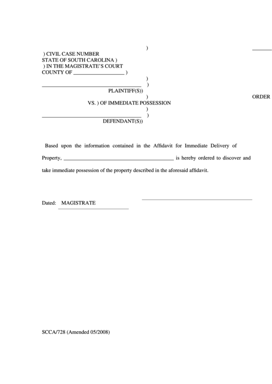 Order Of Immediate Possession Printable pdf