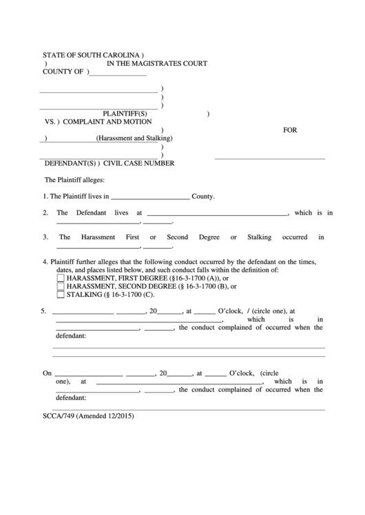 Complaint And Motion For Restraining Order Printable pdf