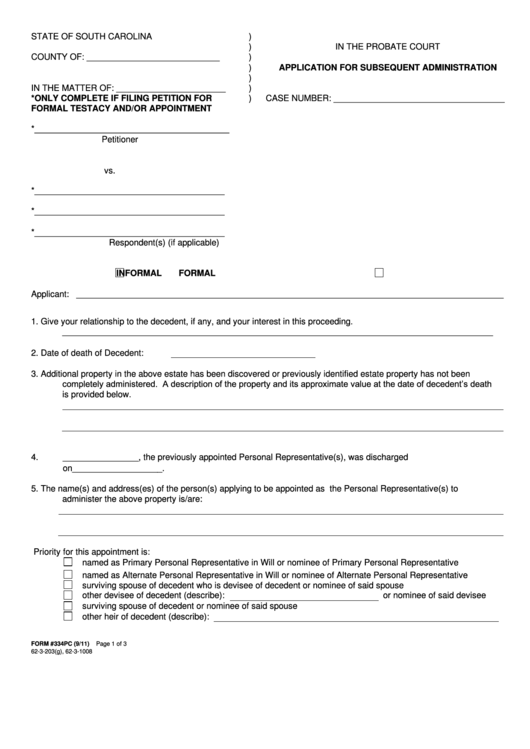 Application For Subsequent Administration Printable pdf