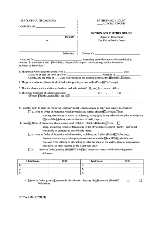 Motion For Further Relief Printable pdf