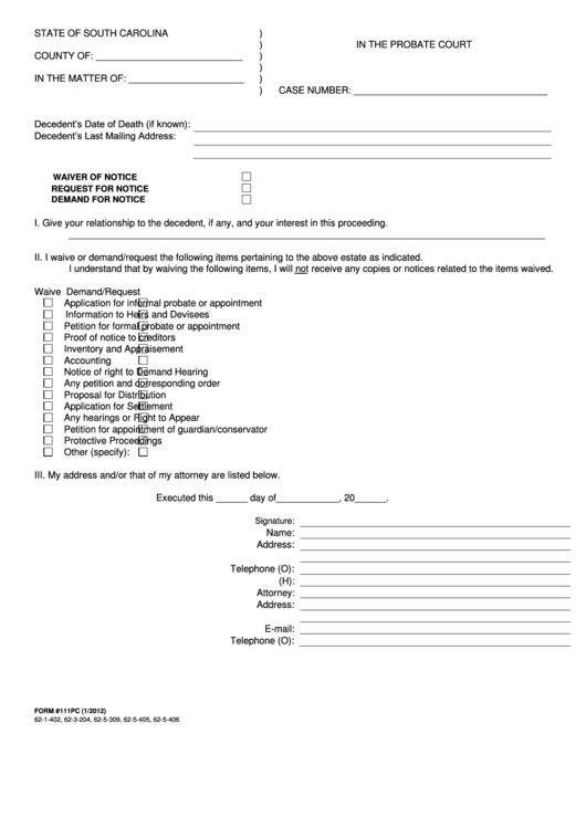 Waiver Request Demand For Notice Printable pdf