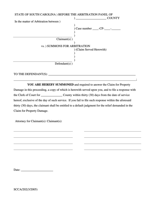 Summons For Arbitration Claim Served Herewith Printable pdf