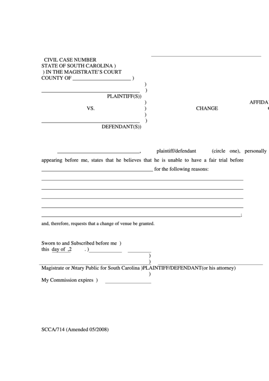 Affidavit For Change Of Venue Printable pdf