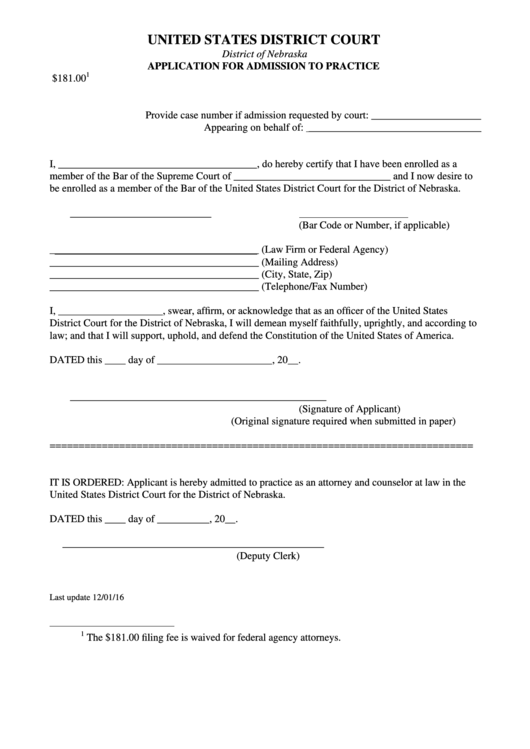Application For Admission To Practice Form Printable pdf