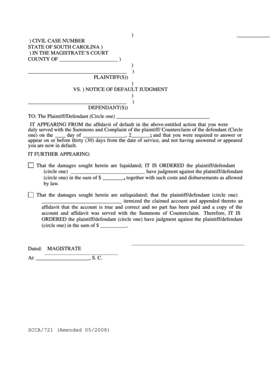 Notice Of Default Judgment printable pdf download