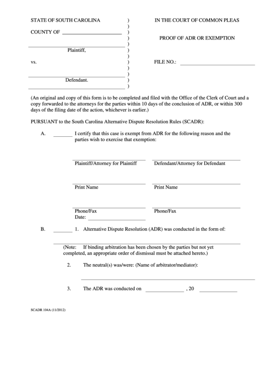 Proof Of Adr Or Exemption Printable pdf