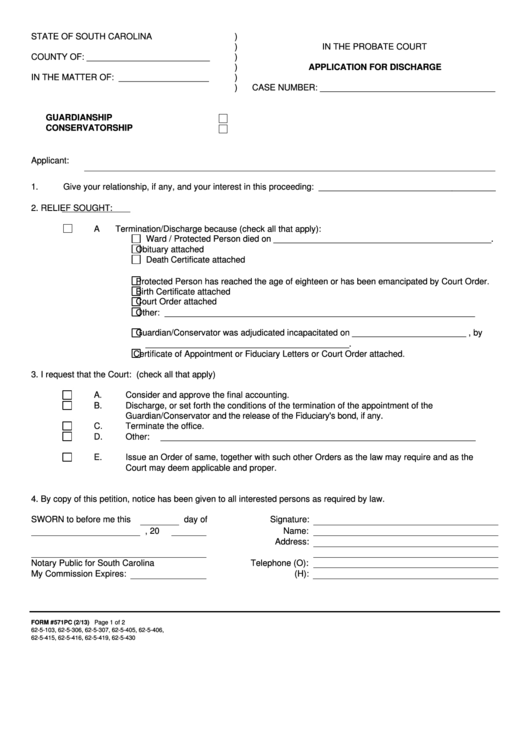 Application For Discharge Form Printable pdf