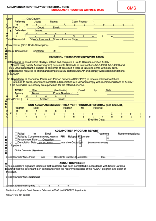 Adsap Education Treatment Referral Form Printable pdf