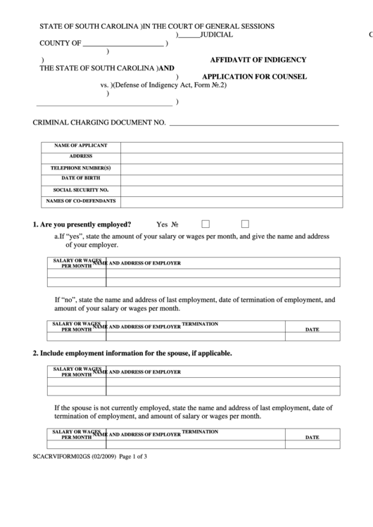 Affidavit Of Indigency Application For Counsel Printable pdf