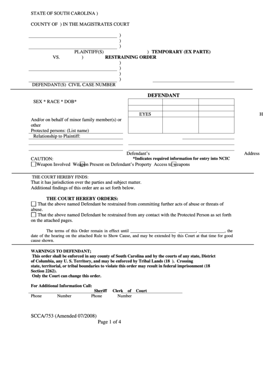 Temporary Restraining Order Printable Pdf Download