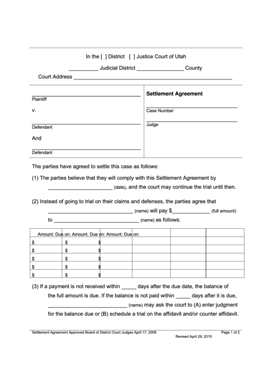 Settlement Agreement Printable pdf