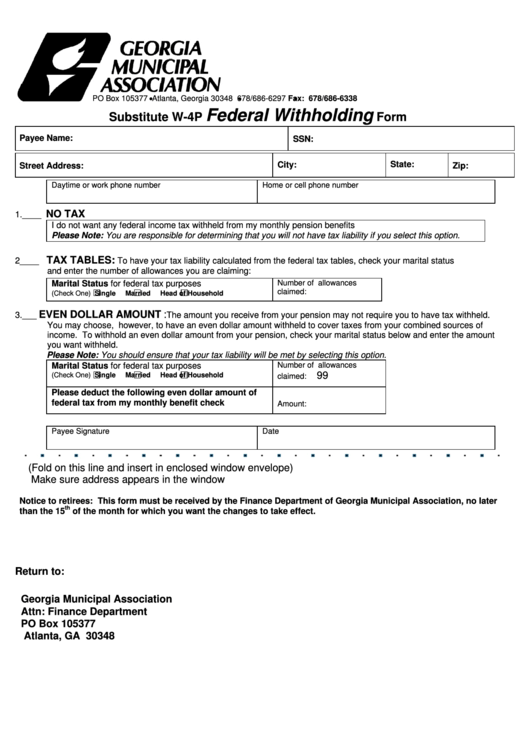 Substitute W-4p Federal Withholding Form Printable pdf