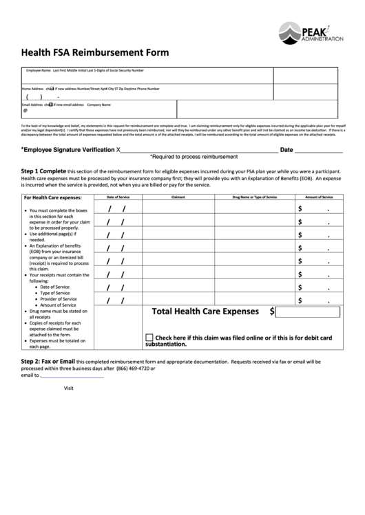 Health Fsa Reimbursement Form Printable pdf