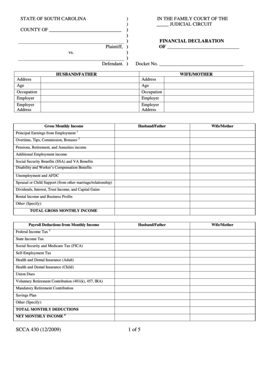 Financial Declaration Form Printable pdf