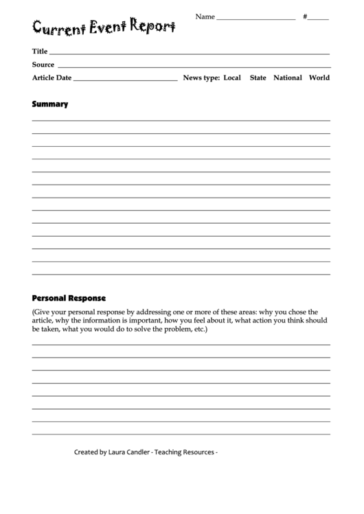 Current Events Report Form Printable pdf