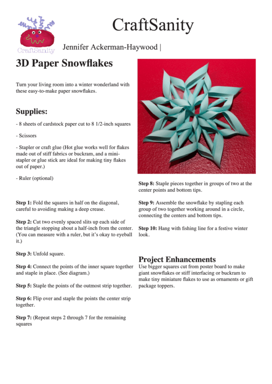 3d Paper Snowflake Printable pdf