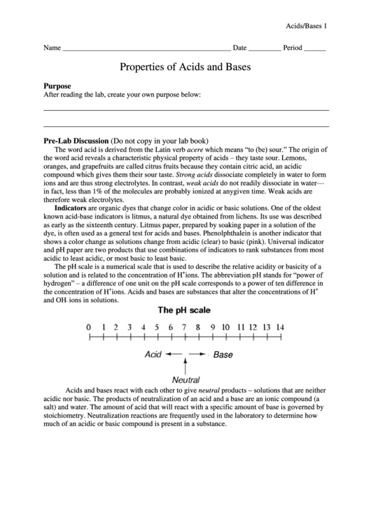 Properties Of Acids And Bases (Lab) Printable pdf
