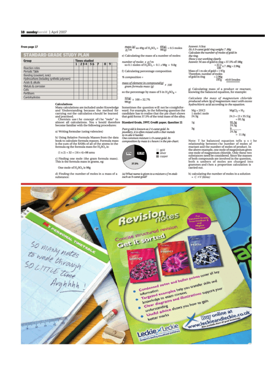 Standard Grade Study Plan For Chemistry Printable pdf