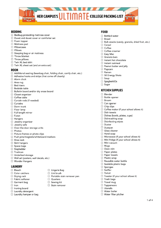 The Ultimate College Packing List Printable pdf