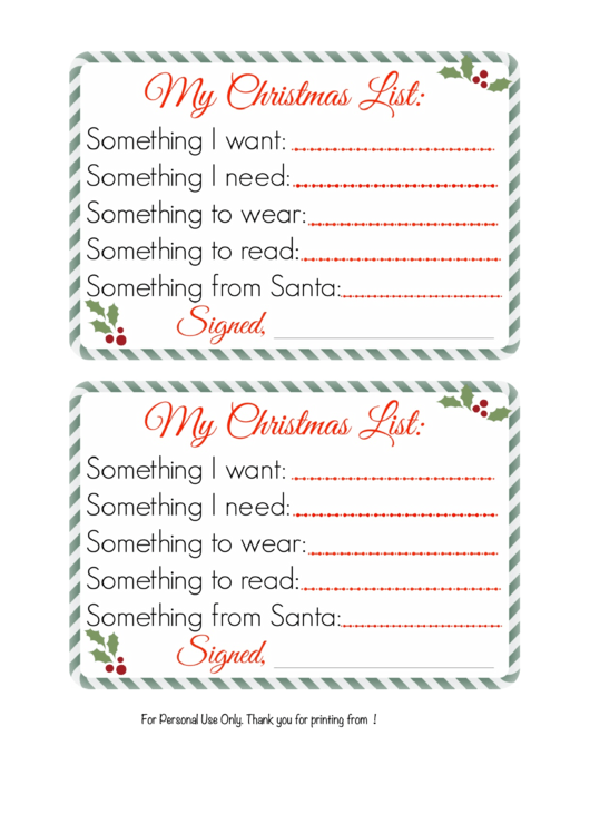 Personal Christmas List Template Printable pdf