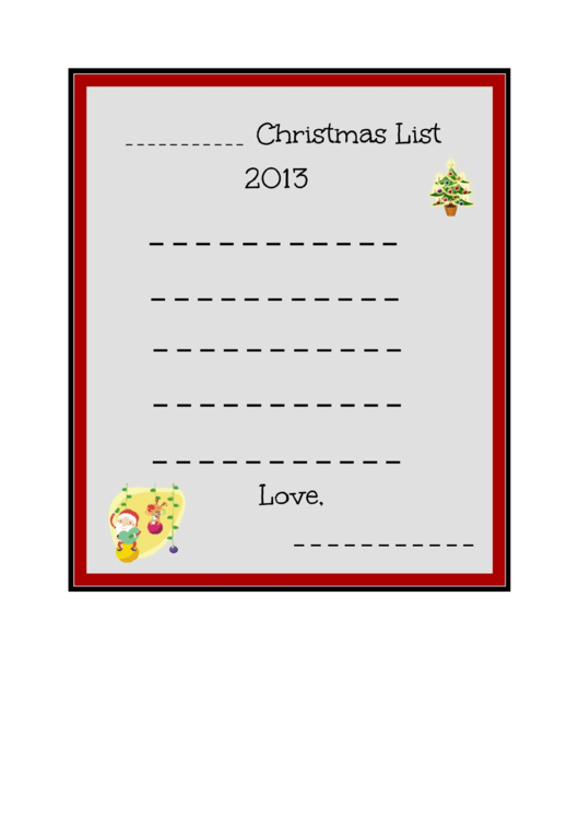 Christmas List Template Printable pdf