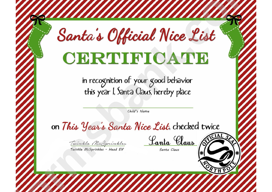 Santas Official Nice List Certificate Template