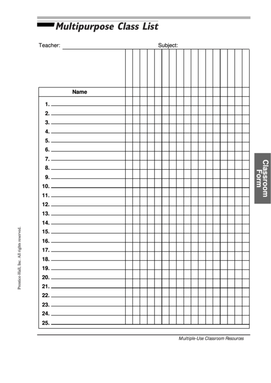 Fillable Multipurpose Class List Printable pdf