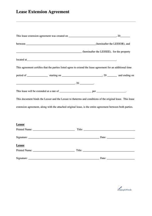 Lease Extension Agreement Printable pdf
