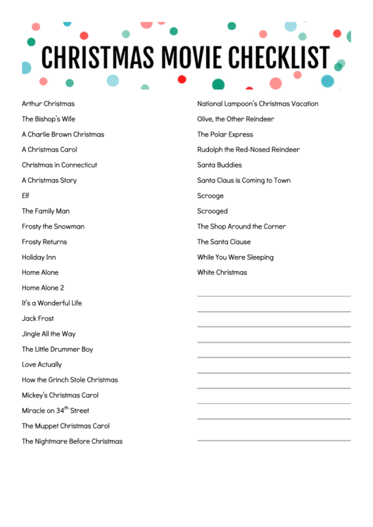 Christmas Movie Checklist Template Printable pdf