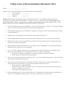 College Letter Of Recommendation Information Sheet