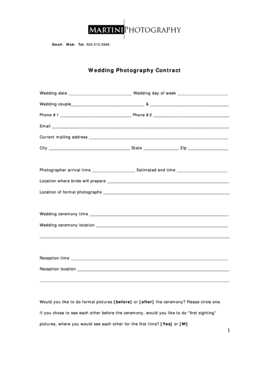Wedding Photography Contract Printable pdf