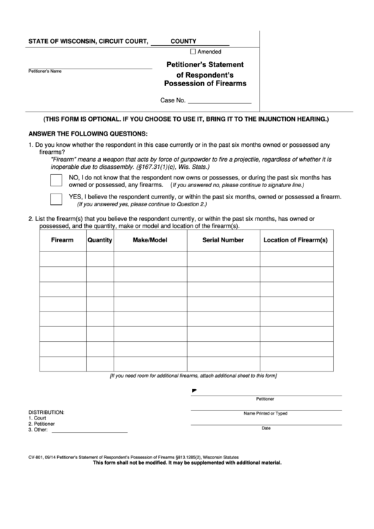 Form Cv-801 - Petitioner