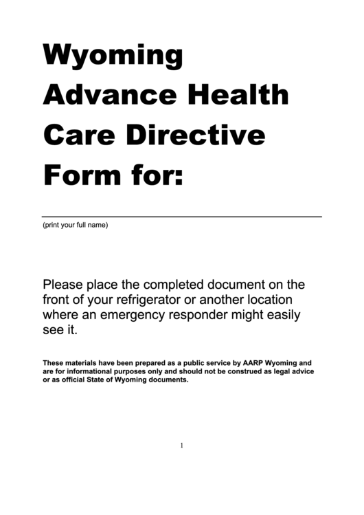 Fillable Wyoming Advance Health Care Directive Form Printable pdf