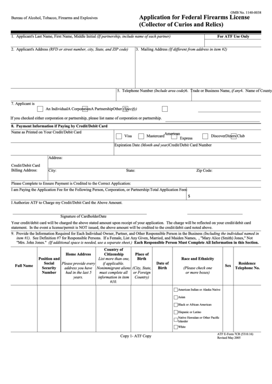 Application For Federal Firearms License