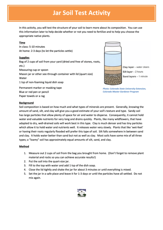 Jar Soil Test Activity - Indiana Wildlife Federation Printable pdf