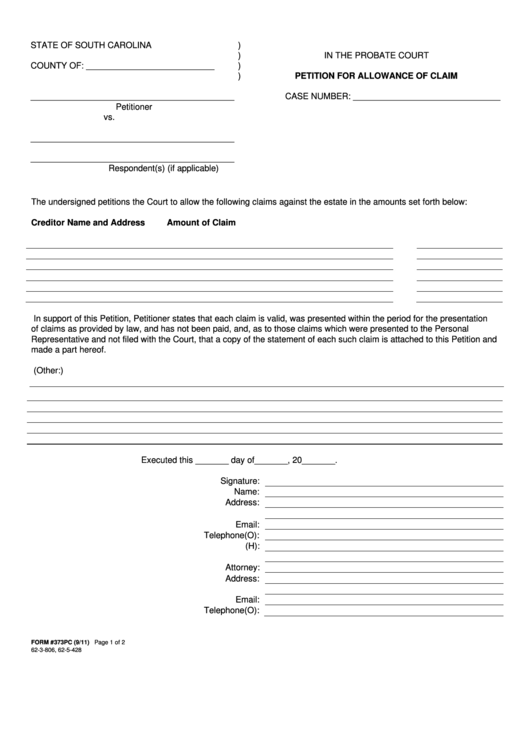 Petition For Allowance Of Claim Printable pdf
