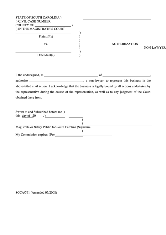Authorization For Non Lawyer Representative Printable pdf