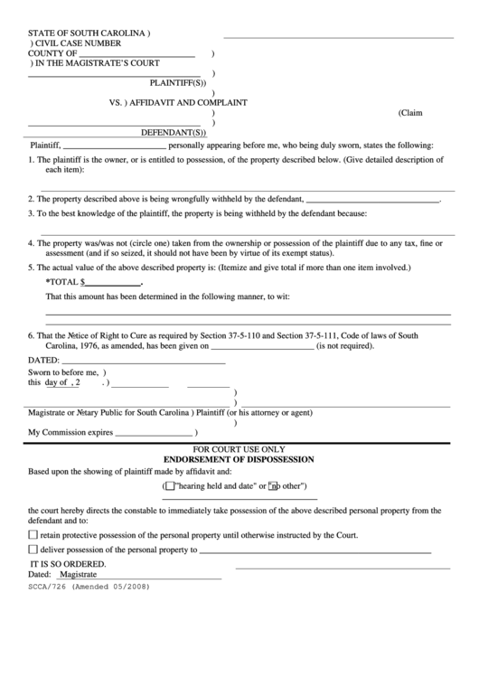Affidavit And Complaint Printable pdf
