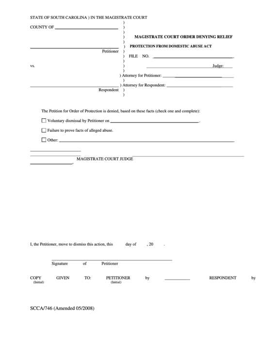 Magistrate Court Order Denying Relief Protection From Domestic Abuse Act Printable pdf