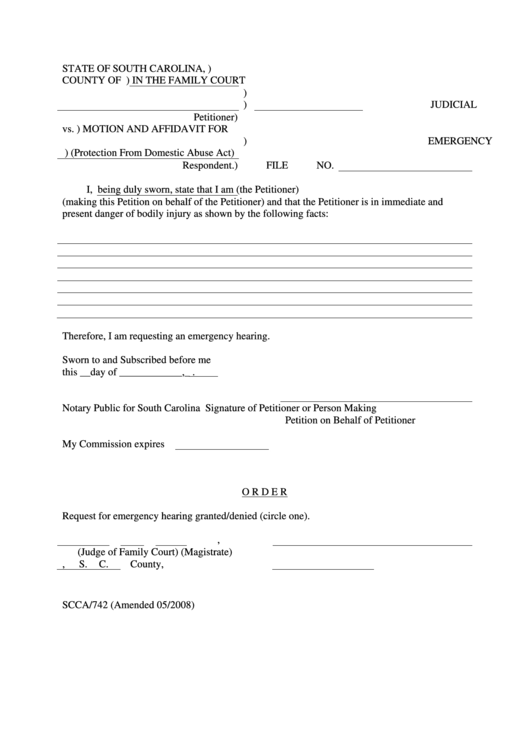 Motion And Affidavit For Emergency Hearing Printable pdf