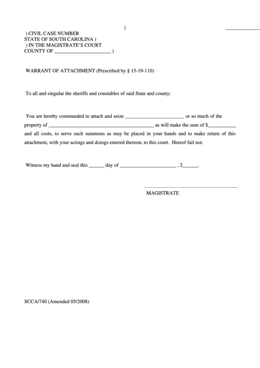 Warrant Of Attachment Printable pdf